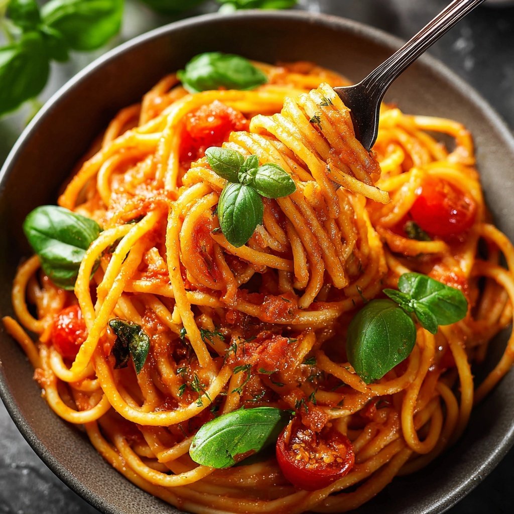 Spaghetti mit Tomaten-Basilikum-Sauce