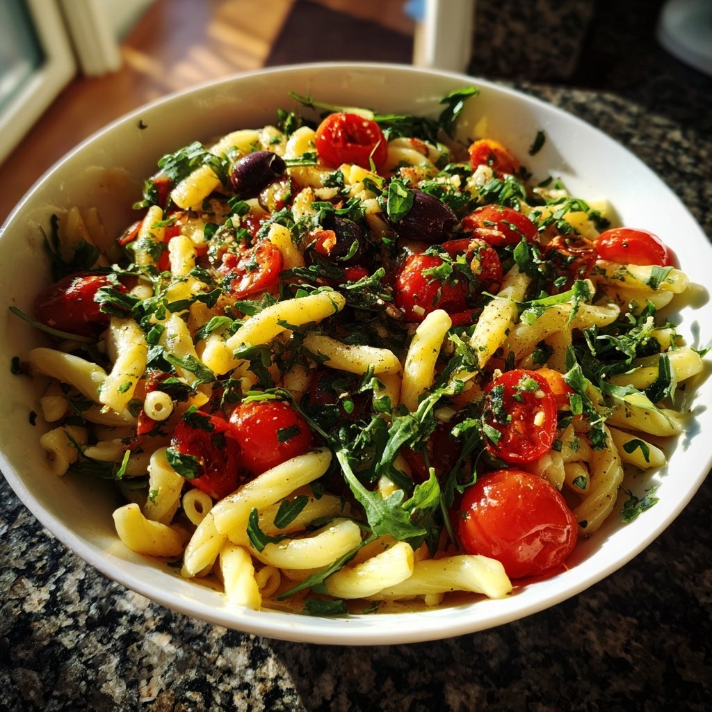 Mediterraner Nudelsalat Mit Rucola